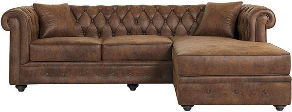 Vente-unique Sofa Toledo in Braun, L-Form mit Chesterfield-Design und Microfaser-Bezug, Breite: 228 cm, Tiefe: 163 cm, Höhe: 72 cm