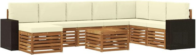 vidaXL Outdoor-Sofagarnitur L-Form aus massivem Akazienholz mit 9 Kissen in Natur und Beige - Bild 1