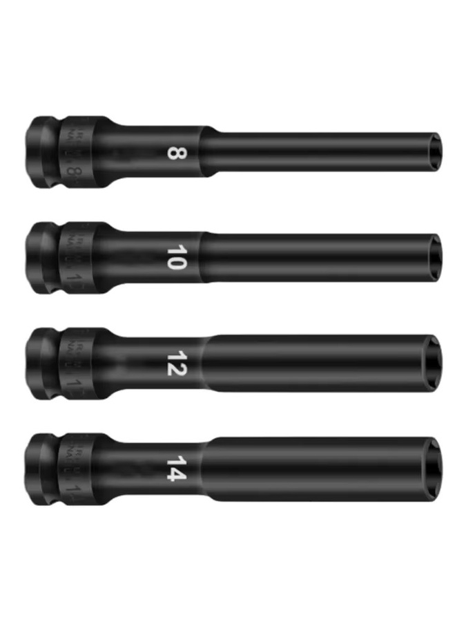 VIBRATITE Antriebssockel Set mit Innensechskant, 4 Stück, 8–14 mm Kopfdurchmesser, Schwarz, 1/2 Zoll Adapter für Schraubenschlüssel - Bild 5