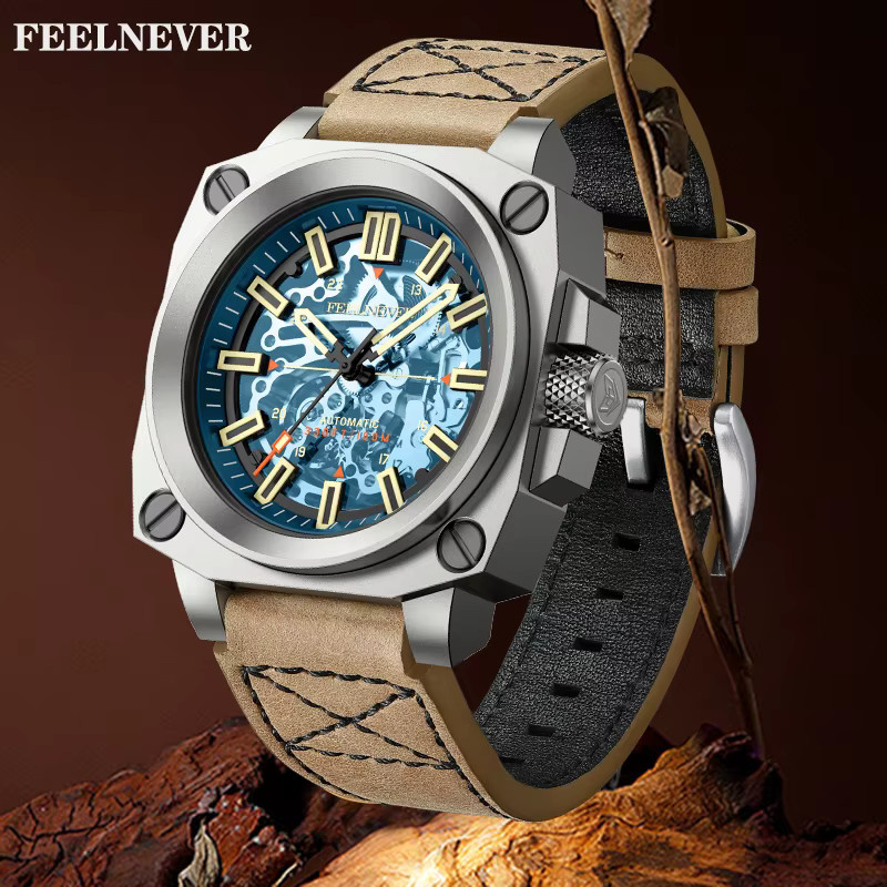 FeelNever Armbanduhr, Automatik, Leder, Blau, Herren - Bild 3