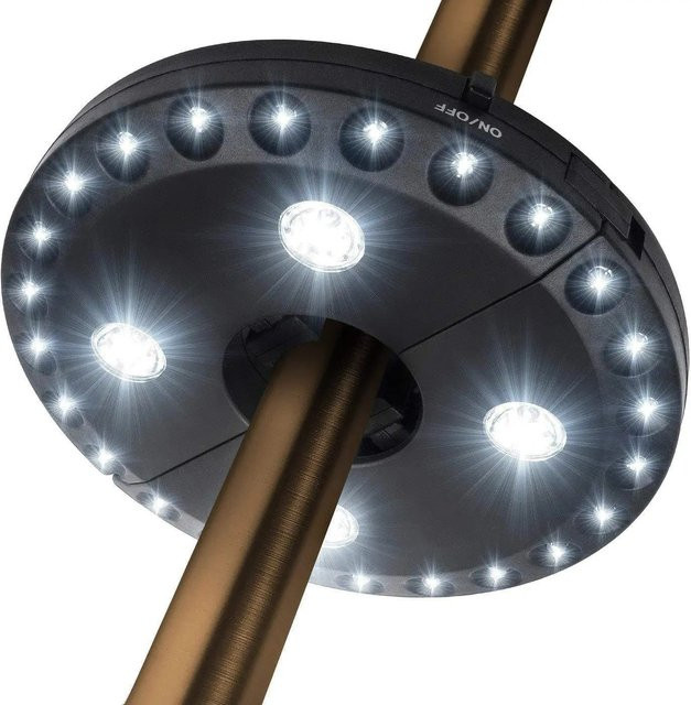 28 LED-Terrassenschirmleuchte in Schwarz mit 3 Helligkeitsmodi für Garten, Camping und Außenbereich - Bild 1