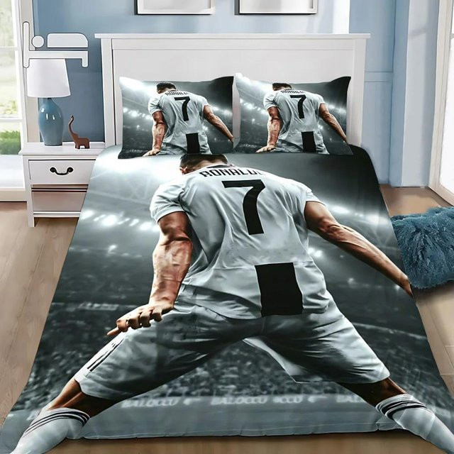 Bettwäscheset Lodestar Fußball CR7 Ronaldo 3-teilig mit Bettbezug und Kissenbezügen aus Mikrofaser, Weiß, B/H: 260 x 240 cm - Bild 1