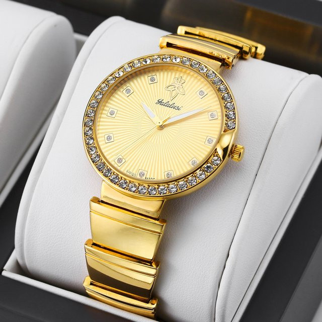 YaLaLuSi Armbanduhr, Quarz, Gold, Kristall, Damen - Bild 1