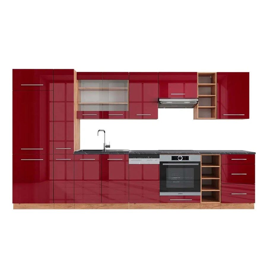 Vicco Fame-Line Küchenzeile Bordeaux Hochglanz und Goldkraft Eiche, Farbe Anthrazit, Breite: 355 cm - Bild 2