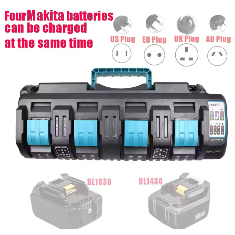 Makita DC18RF 4-Port Akkuladegerät für Lithium-Ionen Akkus, kompatibel mit 14,4V-18V Batterien wie DC8RA, DC18RC, BL1830 und BL1430, Schwarz - Bild 2