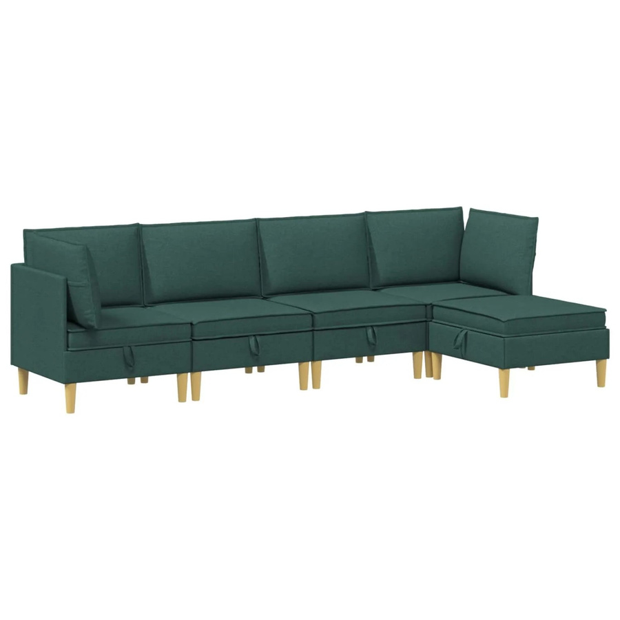 vidaXL Wohnzimmergarnitur in Dunkelgrün, moderne L-Form Ecksofa-Landschaft aus Stoff mit Hocker und Kissen, B/T/H: 280 x 140 x 82 cm - Bild 2