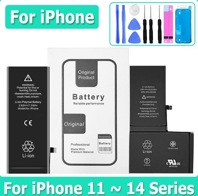 XDOU Akku mit hoher Kapazität für iPhone 11, 11 Pro, 12, 12 Pro, 13, 13 Pro, 14, 14 Pro Max und Mini in Schwarz inklusive Werkzeug-Set - Bild 1