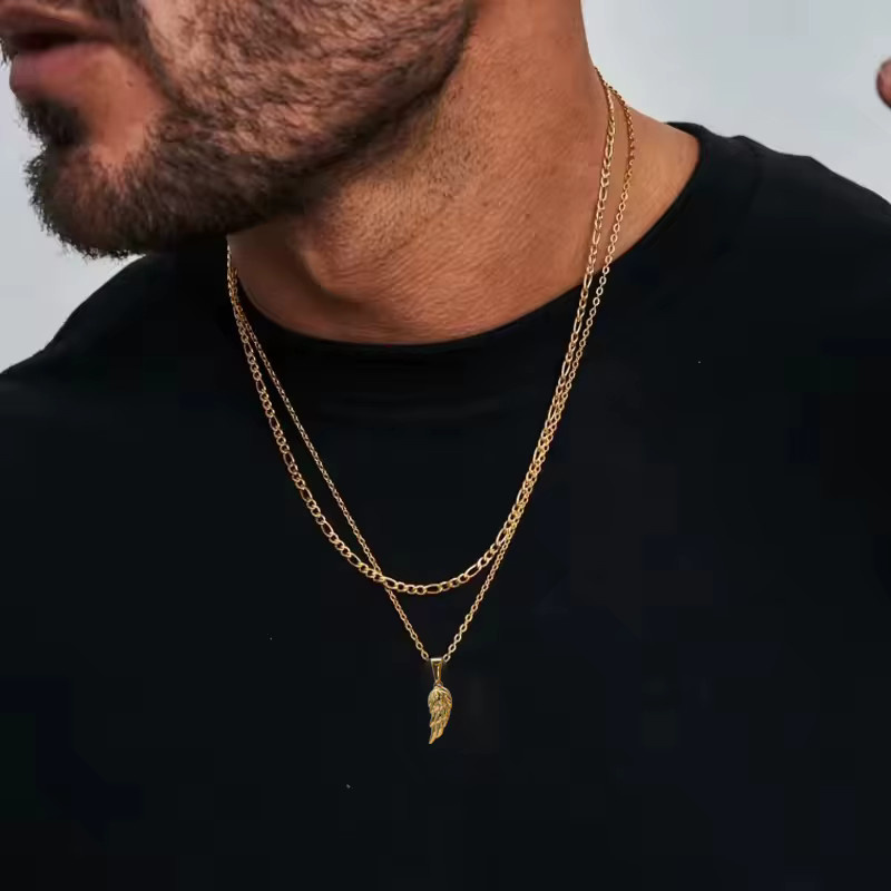 Engelsflügel-Anhänger-Halskette, 18 Karat vergoldet, Edelstahl, Herren, Vintage - Bild 2