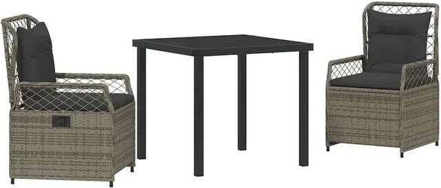 vidaXL Garten Essgruppe aus Poly-Rattan in Grau, 3-teilig mit quadratischem Tisch und Stühlen - Bild 1