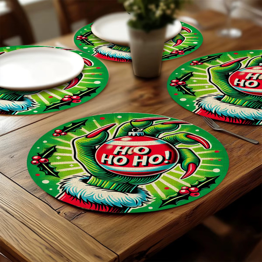 VIKAMA 4er Set Weihnachts-Platzsets aus Silikon in Grün mit Monster-Motiv, hitzebeständige Esstischmatten für die Weihnachtsdekoration - Bild 3