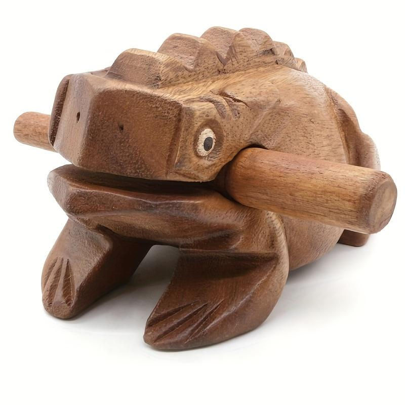Handgefertigte afrikanische Holzfrosch-Gitarre als traditionelles Musikinstrument mit rustikalen Schnitzereien in Braun - Bild 4