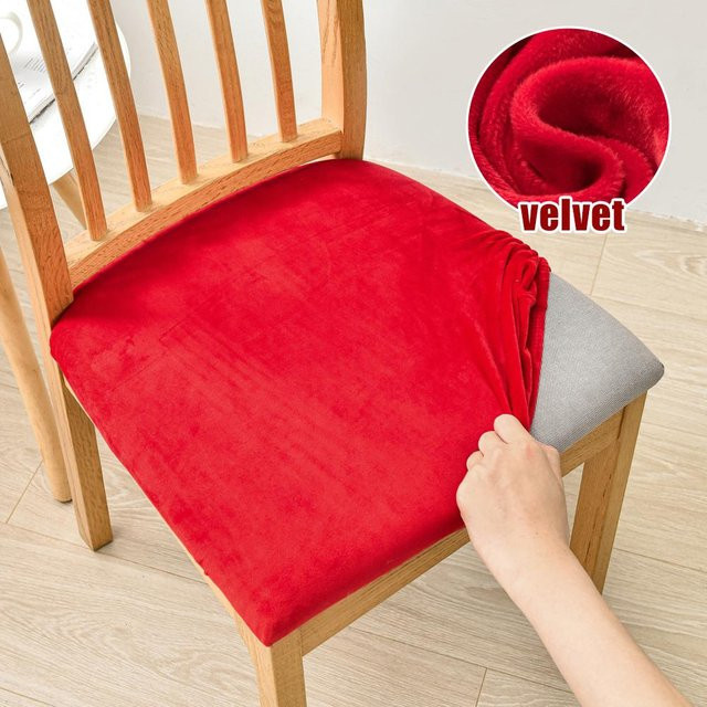 Utmya Dom Textile Dehnbarer Stuhlbezug aus Samtstoff in Rot für Esszimmerstühle - Bild 1