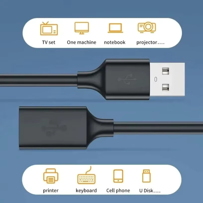 VIKEFON USB 2.0 Verlängerungskabel in Schwarz, Stecker auf Buchse Datenkabel für PC, TV und mobile Festplatten - Bild 2