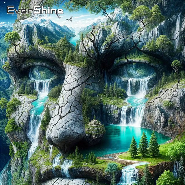 Evershine DIY Diamant-Gemälde Wasserfall und Berglandschaft als Mosaik-Wandkunst in Multicolour, B/H: 20 x 20 cm - Bild 1