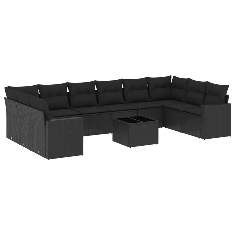 vidaXL 11-teilige Garten-Sofagarnitur aus Poly-Rattan mit Kissen in Schwarz - Bild 2