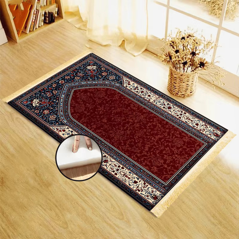 VIKAMA Muslimischer Gebetsteppich mit Memory-Schaum in Rot und Blau mit orientalischem Muster - Bild 4
