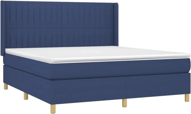vidaXL Boxspringbett Hybrid mit Matratze und LED-Unterbettbeleuchtung in Blau und Weiß, B/T/H: 180 x 200 x 118 cm - Bild 1