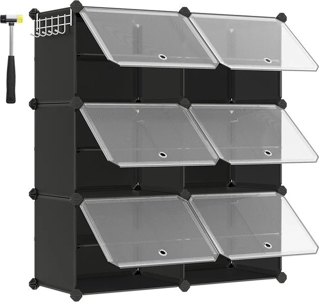 Songmics Schuhschrank mit Glastüren und Kippfächern, Schwarz, B/T/H: 83 x 30 x 30 cm - Bild 1