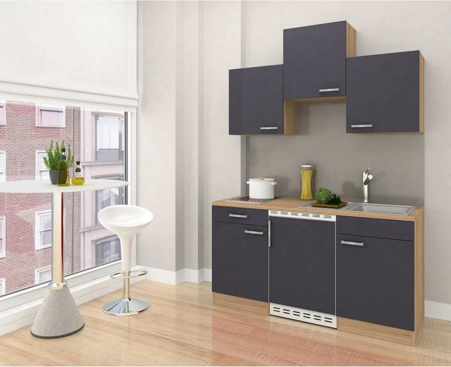 Respekta Economy Küchenzeile Grau-Eiche Sägerau Nachbildung B: 150 cm, H: 200 cm, T: 60 cm - Bild 1