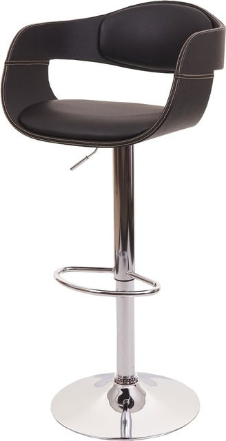 Barhocker MCW-A47b im Retro-Design mit Holz und Kunstleder in Schwarz, 360 Grad drehbar - Bild 1