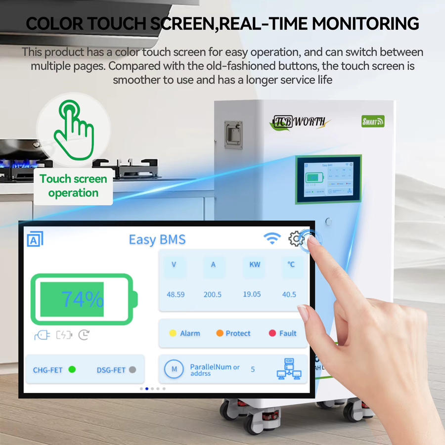 TCBWORTH 48V 314Ah LiFePO4 Batterie, 15KWh Solar-Speicher, wiederaufladbare Lithium-Batterie mit 200A BMS für Photovoltaik-Systeme und Wohnmobile, Farbe: Weiß - Bild 4