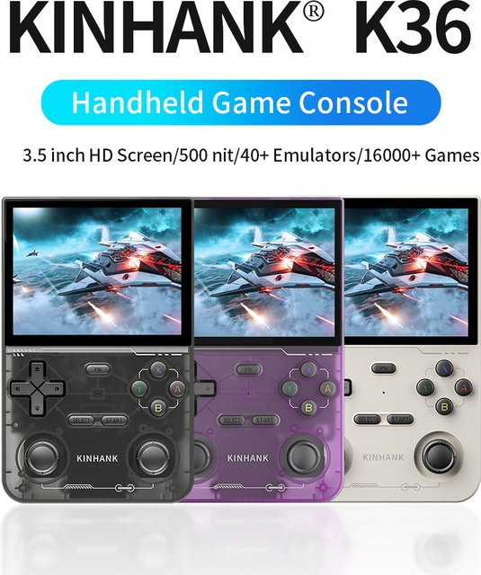 KINHANK K36 Retro Handheld-Videospielkonsole in Purple mit 3,5 Zoll IPS-Bildschirm und 16000 Spielen für Emulatoren wie PS1, PSP, DC, N64 und SS - Bild 1