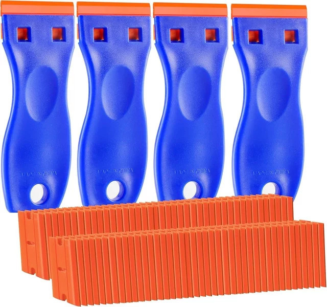 Set aus zwei blauem Kunststoff-Klingenschabern zum kratzfreien Entfernen von Etiketten, Klebstoff und zur Reinigung von Autofenstern - Bild 1