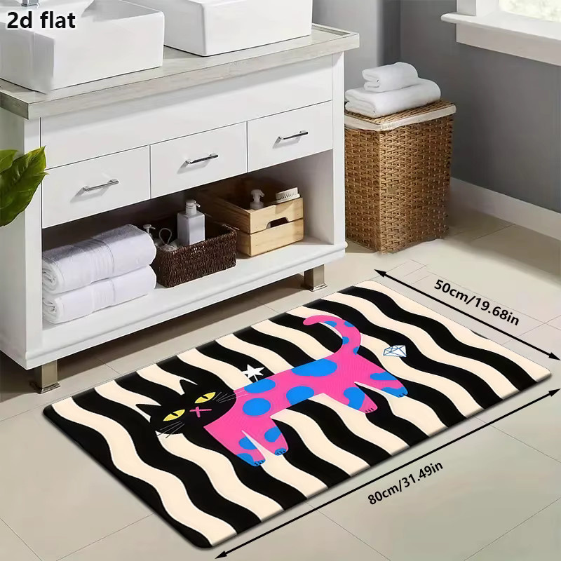 VIKAMA Cartoon-Katzen-Teppich mit abstraktem Katzen-Design, weich, rutschfest und waschbar, mehrfarbig, rechteckig - Bild 2