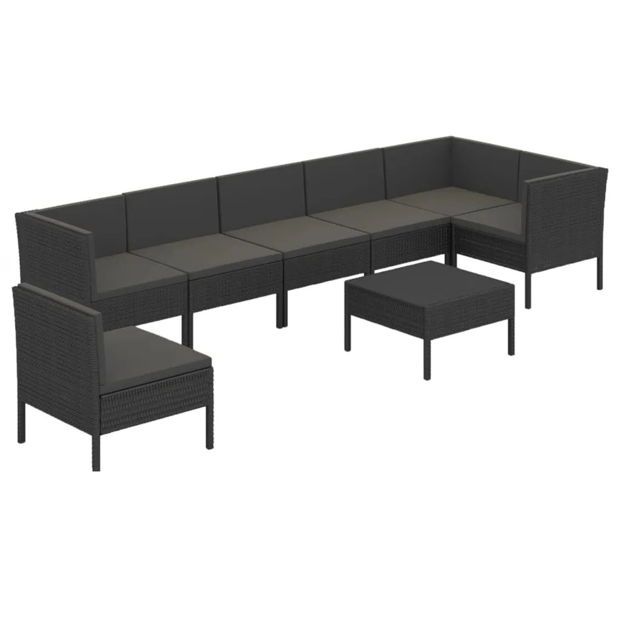 vidaXL 8-tlg Garten-Lounge-Set Modell 36 aus Poly Rattan in Schwarz mit Polstern und pulverbeschichtetem Stahlgestell - Bild 2