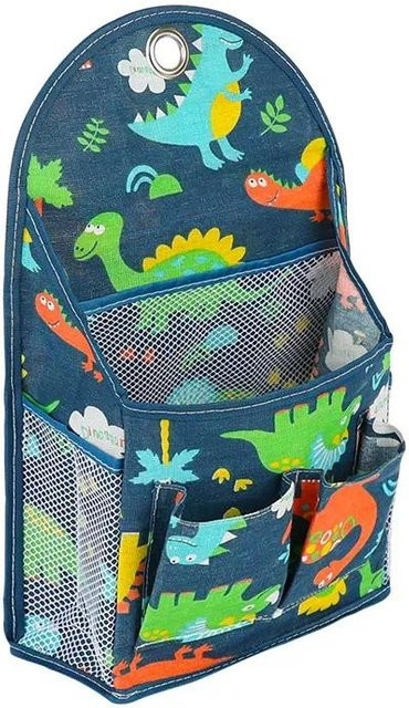 Wandmontierte Hängeaufbewahrungstasche aus Baumwolle und Leinen von NATAWA in Blau mit Dinosaurier-Motiv, B/H/T: 40,0 x 23,5 x 9,0 cm - Bild 1