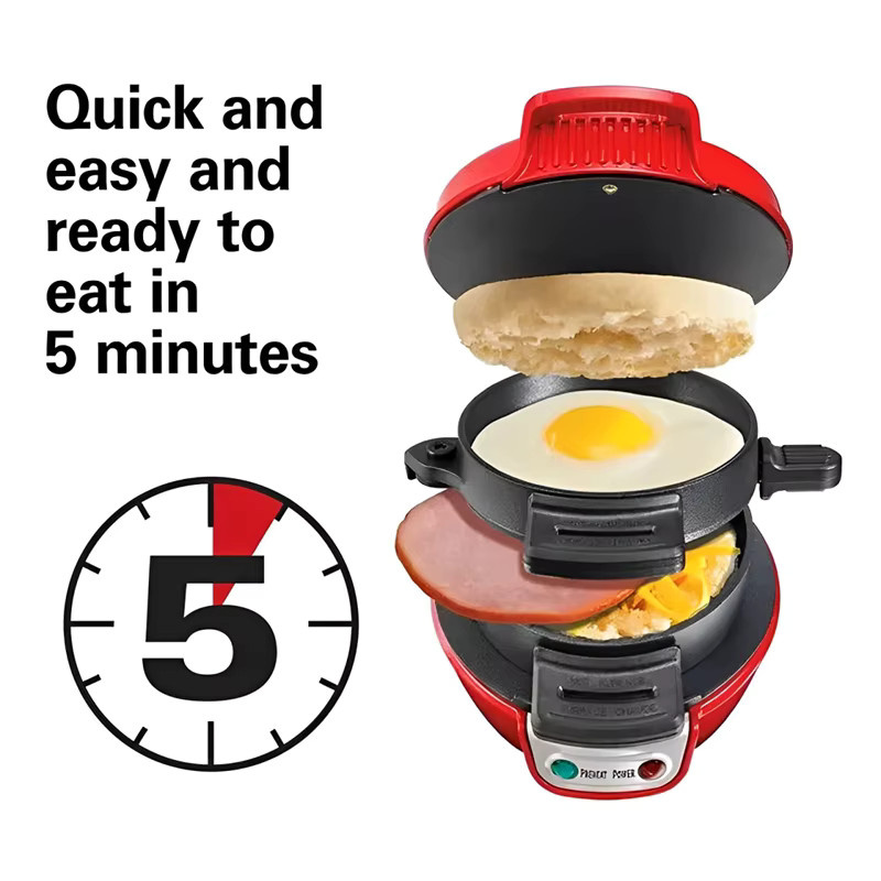BALASHOV Burger Sandwich Omelette Toaster Maker in Rot mit Antihaftbeschichtung und Eierkocher-Ring für Frühstück und Pfannkuchen - Bild 6