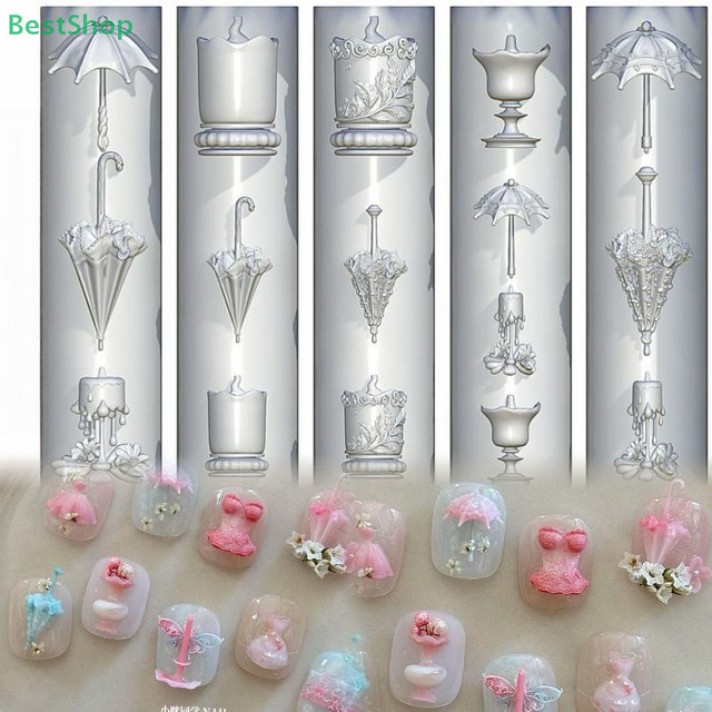 HNKMP 3D Silikon Nail Art Form, Schmetterling Blume Schleife Perlenkette Design, Klare Maniküre Vorlage - Bild 1