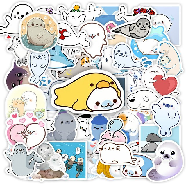 Wasserdichte Kawaii Cartoon-Siegel-Aufkleber in Multicolour für Handy, Laptop und Gepäck - Bild 1