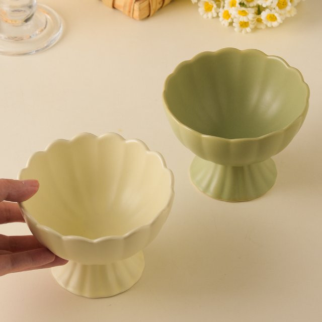 Keramik-Dessertschale mit hohen Beinen in Weiß, 200 ml - Bild 1