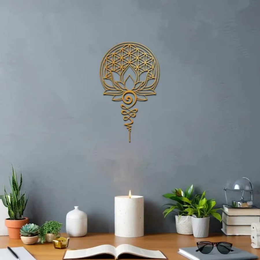 CIFBUY Mandala Metall-Wandkunst in Gold, Lotusblume Sri Yantra geometrische Dekoration für Yoga und Meditation, Durchmesser: 40 cm - Bild 2