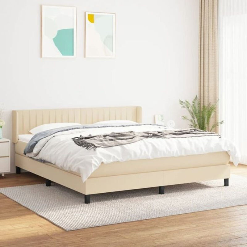 vidaxl Boxspringbett mit Matratze in Beige und Weiß aus Stoff, B/T/H: 160 x 200 cm - Bild 1