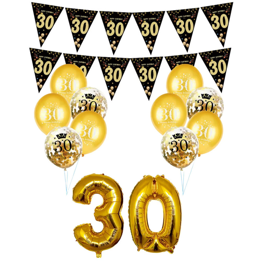 LQZZY Geburtstag Dekoration Set mit goldenen Zahlenballons und hängenden Bannerflaggen für Erwachsene - Bild 2