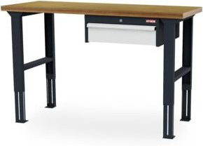 STIER Höhenverstellbare Werkbank mit 1x150 mm Schublade, Farbe: Grau, B/T/H: 150 x 60 x 76-106 cm - Bild 1