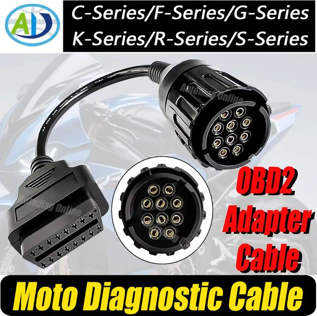 OBD2-Adapterkabel 10-polig auf 16-polig für BMW F800GS S1000 R1200GS zur Diagnose mit ISTA EYES Software in Schwarz und Silber - Bild 1
