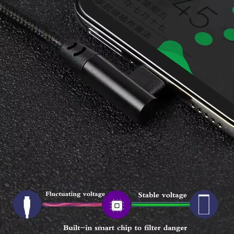 Oeny USB-C auf USB-C Ladekabel mit 90-Grad-Winkel, 60W PD Schnellladefunktion, Nylon-Geflecht, Schwarz - Bild 3