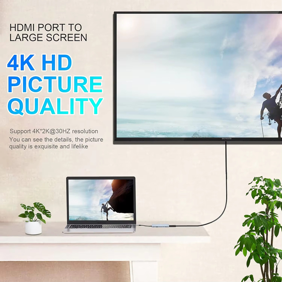 FEIWIMI USB C Hub Adapter Dongle in Silber mit 4K HDMI, VGA, USB C PD, RJ45 Ethernet, SD und TF Kartenleser für MacBook Pro/Air M1 und iPad - Bild 3