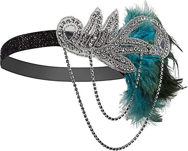 Haarschmuck Damen, Vintage, Schwarz, Feder, Stirnband - Bild 1