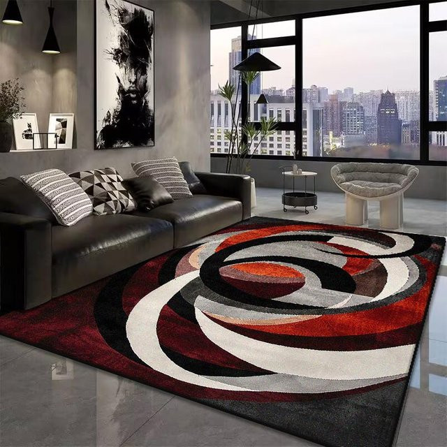 Moderner abstrakter Teppich von Karpetti in Rot Schwarz, rutschfest und waschbar, B/T: 160 x 200 cm - Bild 1