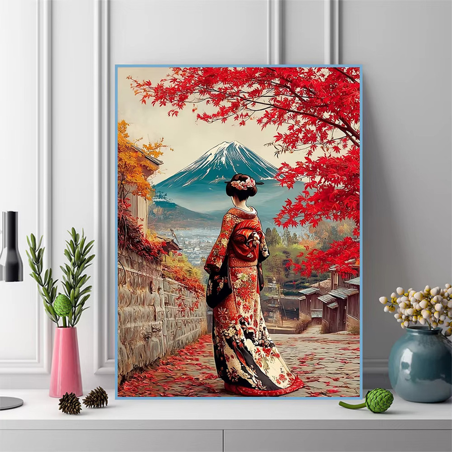 Evershine Diamantmalerei Mount Fuji Landschaft mit Ahornblättern als 5D Mosaik DIY Stickerei in Multicolour, Breite: 30,0 cm, Höhe: 30,0 cm - Bild 3
