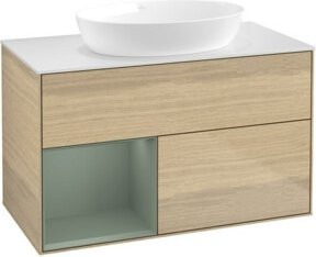 V&B Waschtischunterschrank Finion 100 Wandbeleuchtung in Weiß mit Eichenholz-Akzenten B: 100 cm, T: 50,1 cm, H: 50,1 cm - Bild 1