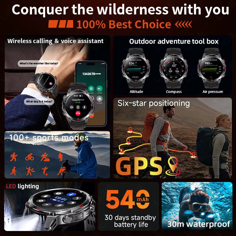 LIGE Smartwatch, GPS, 3 ATM, Silikon, Schwarz, Herren - Bild 3