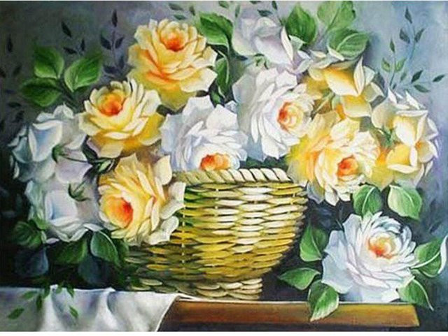 FIYO Diamant-Stickerei Set Chinesische Rose in Beige, B/H: 20 x 30 cm - Bild 1