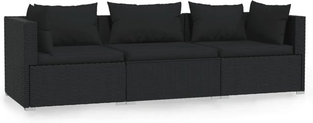 vidaXL 3-Sitzer-Sofa Modell 3 aus Poly-Rattan und pulverbeschichtetem Stahl in Schwarz mit Kissen - Bild 1