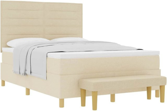 vidaXL Boxspringbett mit Matratze in Beige aus Stoff, B/T/H: 140 x 200 x 128 cm - Bild 1