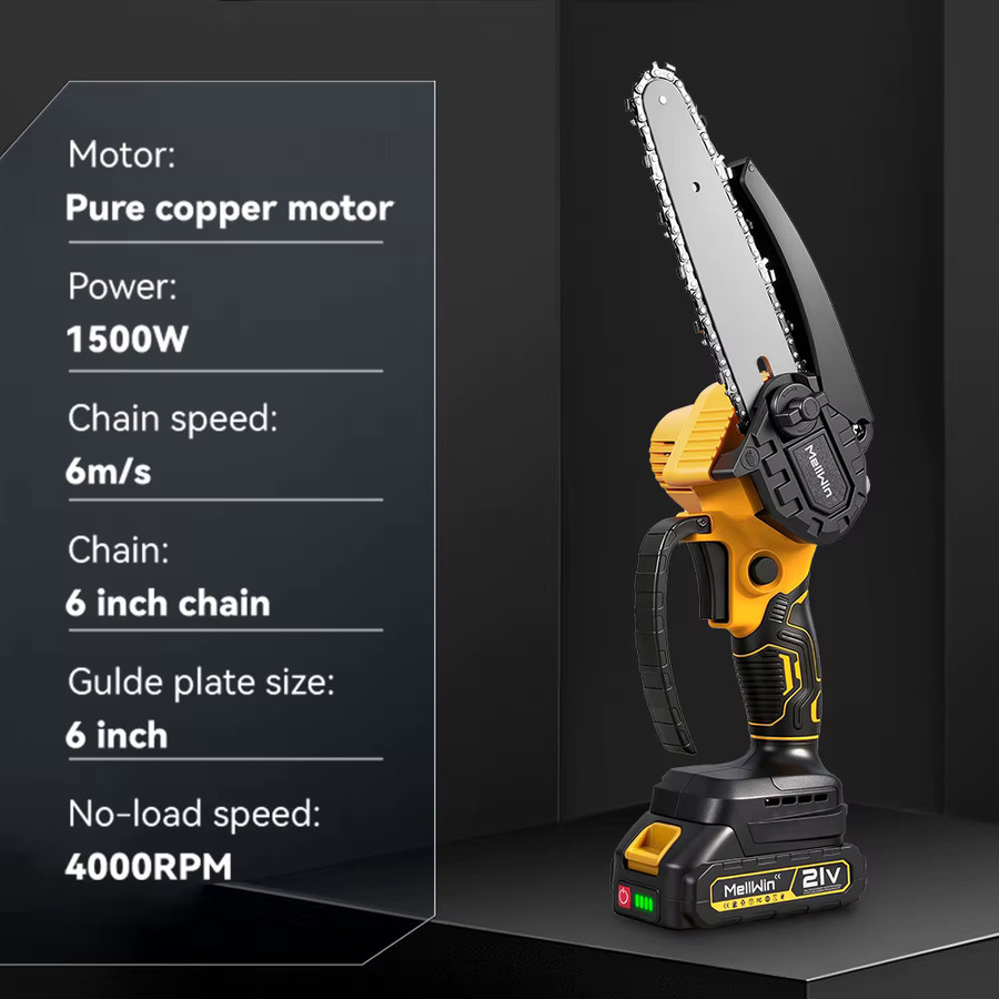 MELLWIN Elektrische Mini Kettensäge 6 Zoll Akku-Astsäge für Makita 18V Akku - Bild 2